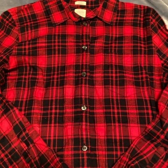 J. Crew Factory Girl’s Medium Boy Fit Flannel Plaid Button Up Shirt - Picture 2 of 5